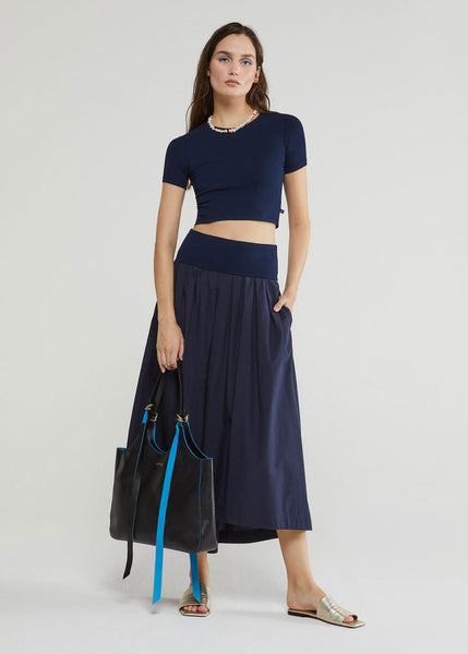 Ottod 'Ame Poplin Long Skirt - Navy Blue