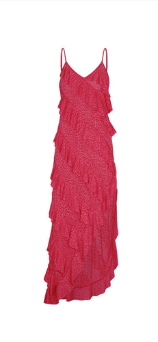 Pitusa Mermaid Asymmetric Ruffle Dress - Cheetah Raspberry