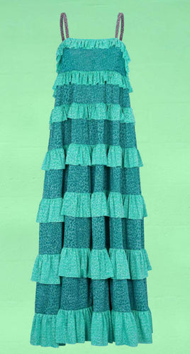 Pitusa Colorblock Tiered Ruffle Dress - Teal