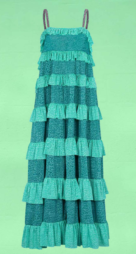 Pitusa Colorblock Tiered Ruffle Dress - Teal