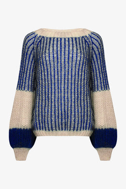 Noella - Liana Knit Sweater Cream/Cobalt Blue