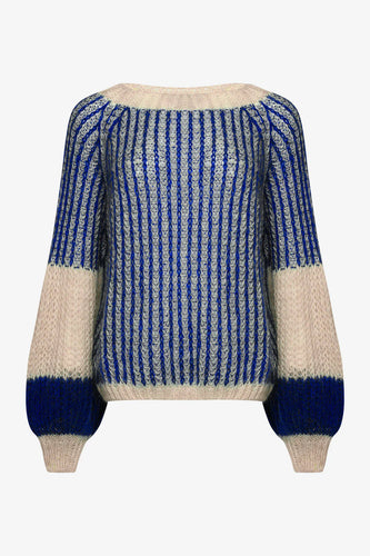 Noella - Liana Knit Sweater Cream/Cobalt Blue