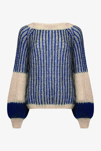 Noella - Liana Knit Sweater Cream/Cobalt Blue