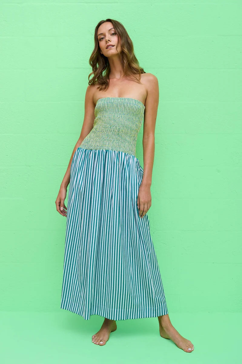 Pitusa Strapless Smocked Midi Dress - Aqua