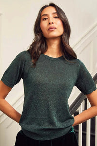 Aspiga - Metallic Knit Short T-Shirt in Emerald