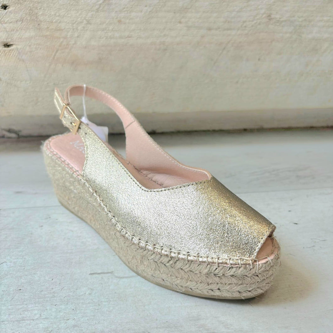 Macarena Peep Wedge Espadrille - Gold