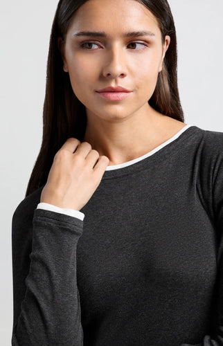 Yaya Dark gray top with long sleeves and round neck