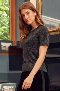 Aspiga - Metallic Knit Short T-Shirt in Black