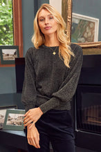 Aspiga - Metallic Knit Crew Puff Shoulder Jumper in Black