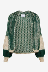 Noella - Liana Knit Cardigan - Beige/ Bottle Green