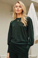 Aspiga - Metallic Knit Crew Puff Shoulder Jumper in Emerald