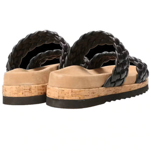 Maruti Bowi Double Woven Strap Leather Slide - Black